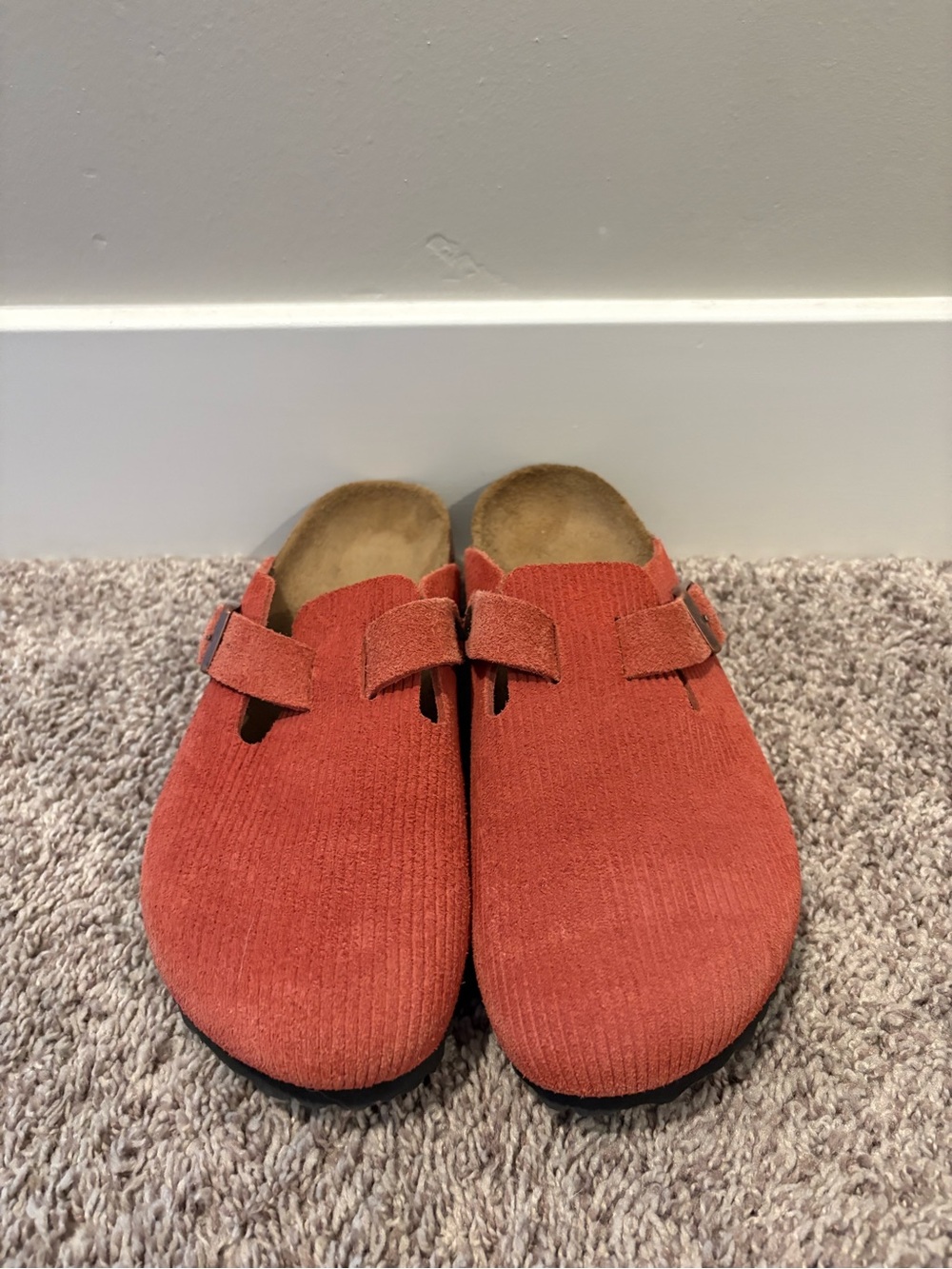 Birkenstock Boston Corduroy Sienna Red Suede Embossed Clogs